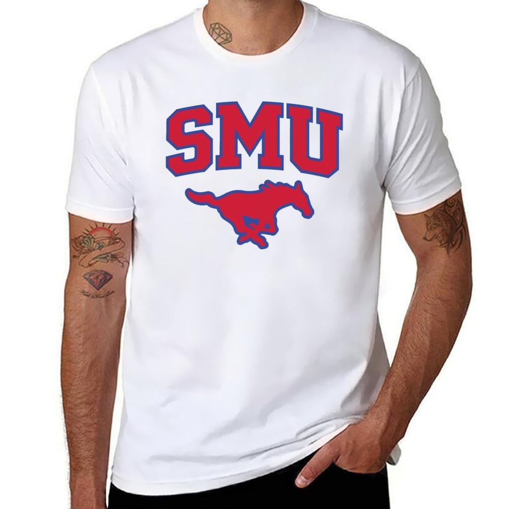 Smu Mustangs Tshirt Southern Methodist University College Sports Logo Black Cotton Unisex Casual Unisex And Unisex Tee
