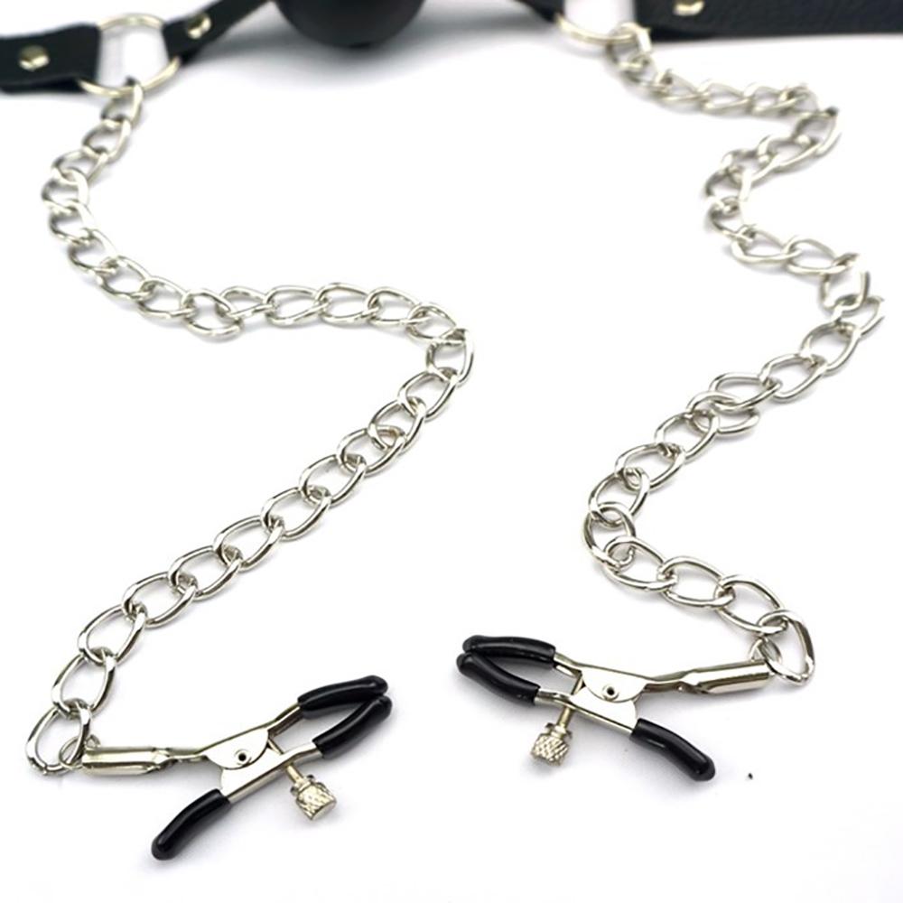 Adult Sex Products  Women's Mouth Stoppers with Chains Breast Clip Props Couples Flirting and Fun Sex Toys SM Sex Tool for Woman