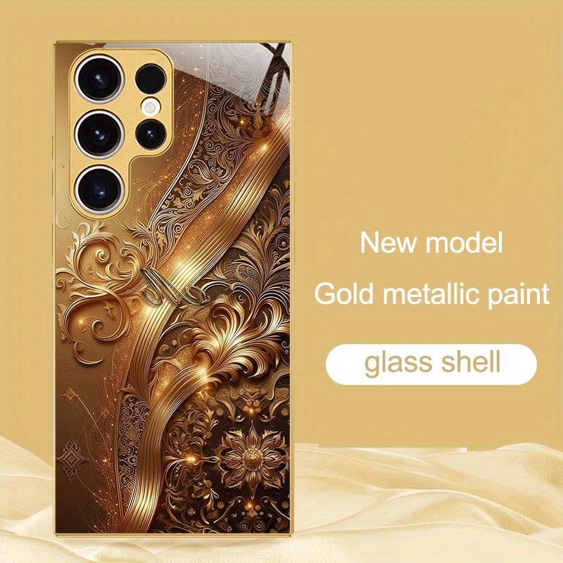 Unique Golden lines Atmosphere High-end Electroplating Glass PhoneCase for Samsung Galaxy S26 S25 S24 S23 S22 S21 FE,Ultra,Plus