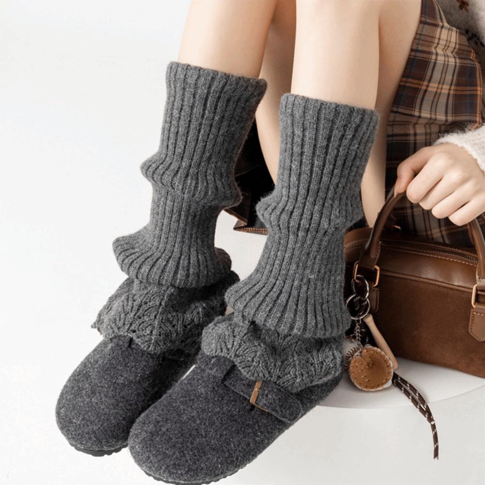 A Pair Cotton Material Boot-Fit Sock Covers Retro Style Heavy-Duty Knitted Knitted Sock Covers Thickened Warm Stretchable