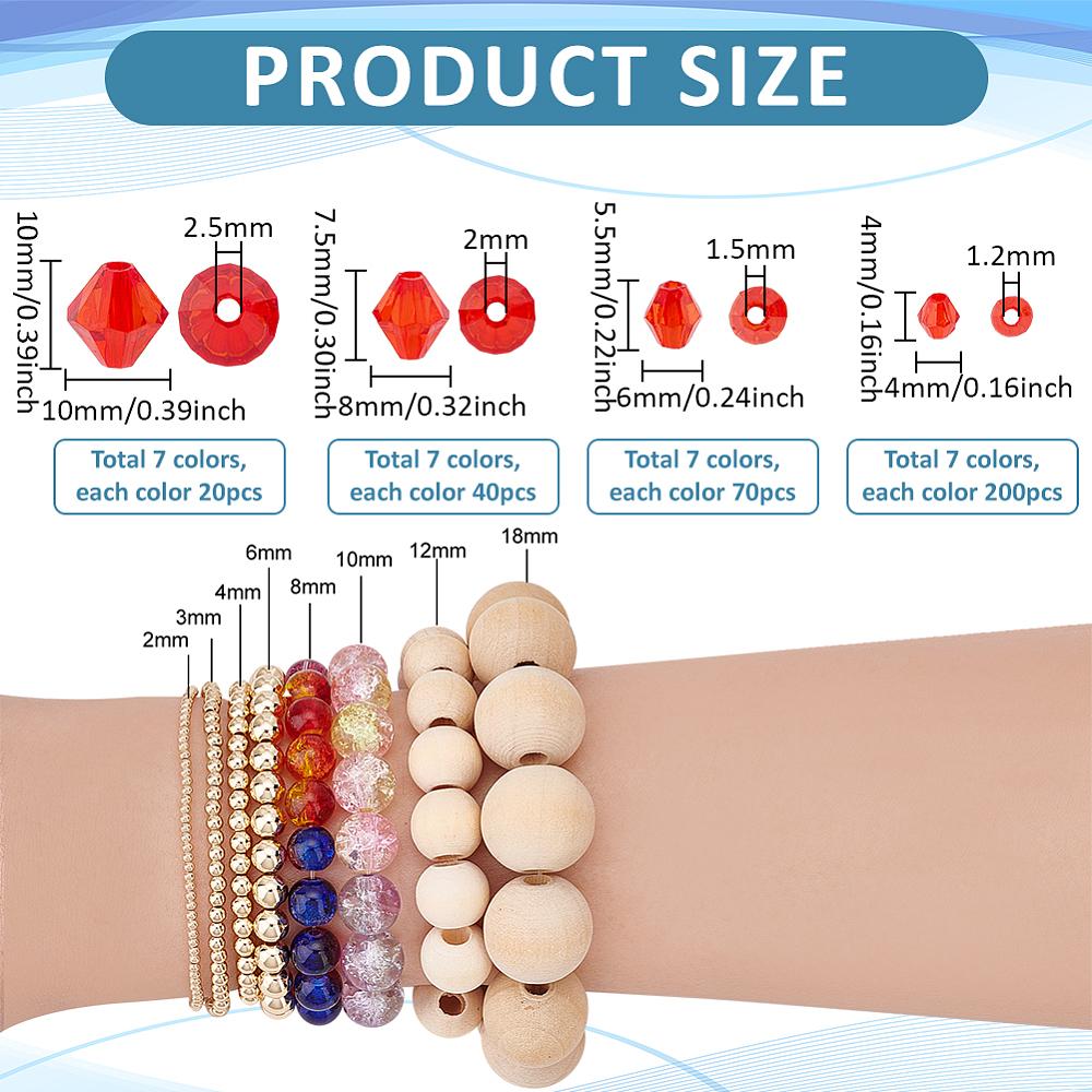 2310Pcs 28 Styles Transparent Acrylic Beads Bicone Mixed Color 4~10x4~10mm Hole: 1~2.5mm