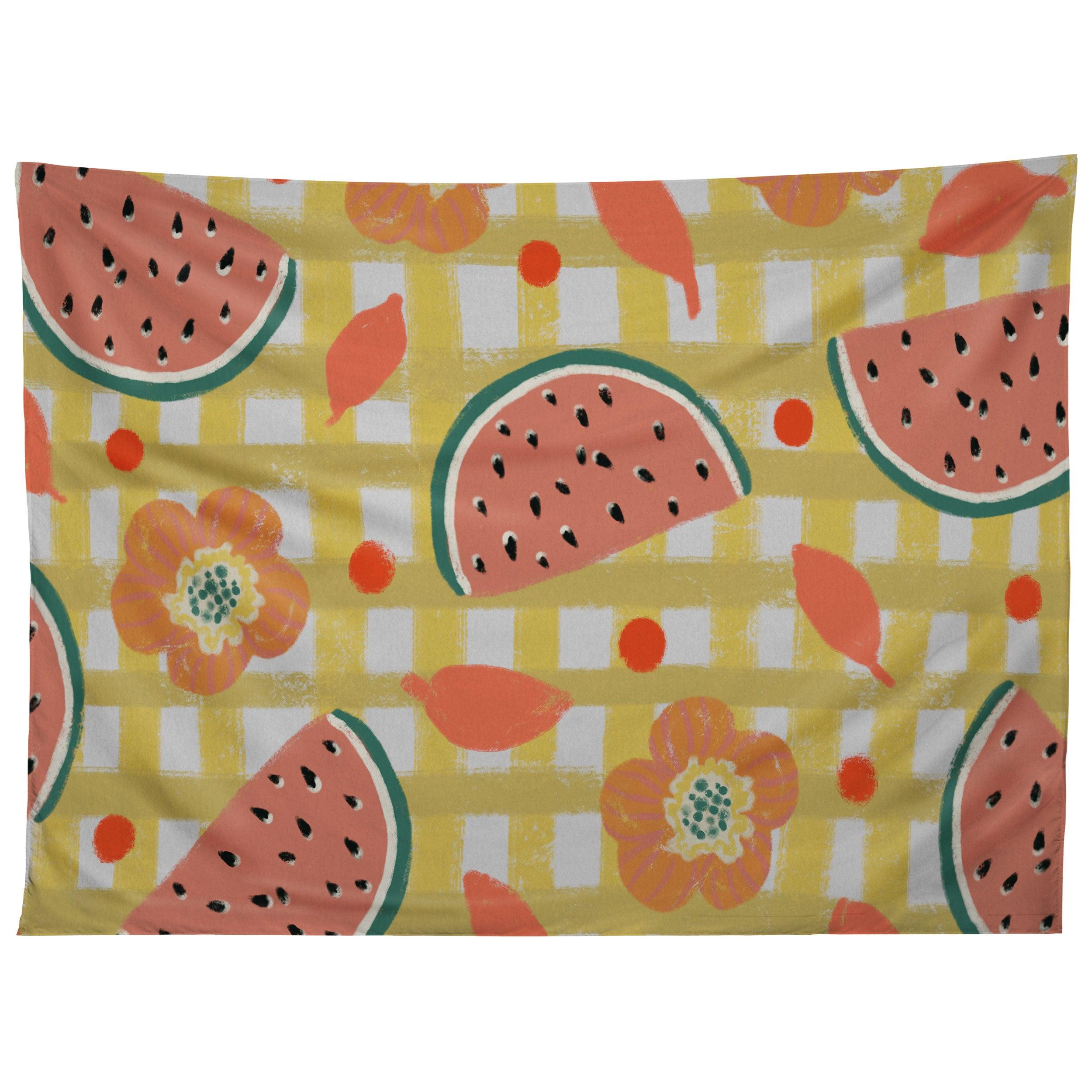 WATERMELON AND FLOWERS tapestry 75x100 чёрный