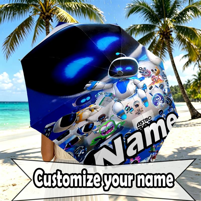 Custom Name Personalized Cosmic Bot Crew Print Umbrella, Auto Open Close, 8‑Rib Sturdy Frame, Commute Camping Hiking Use, Birthday Gift
