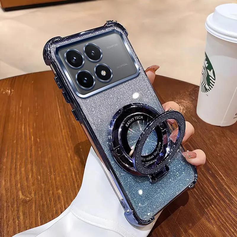 Magnetic Bracket Case Poco X6 Pro 5G,Luxury Stand Holder Case For Xiaomi Poco X6 F6 M6 Pro Shockproof Cover pocoX6pro Women Gift