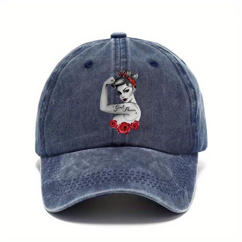 Girl Power Rosie The Riveter Baseball Cap Vintage Pinup Style Adjustable Washed Dad Hat