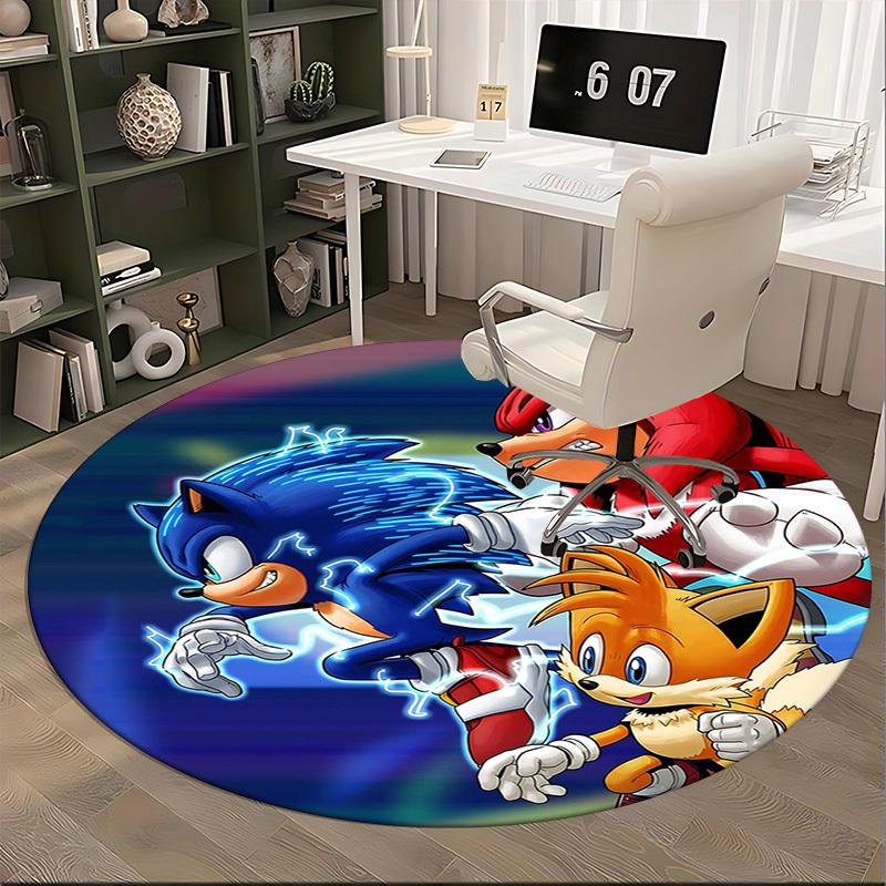 1pc Sonic, Tails & Knuckles Anime Cartoon Design Round Carpet Office Chair Mat, NonSlip Rug for Home Decor, Living Room, Bedroom