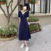 V-neck Waist A-word Dress Small Design Sense Niche Long Dress Women's Summer New