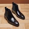 Men's British Style Genuine Cowhide Chelsea Boots - Shiny, Slip-On, Versatile High-Top Leather Footwear for Autumn/Winter