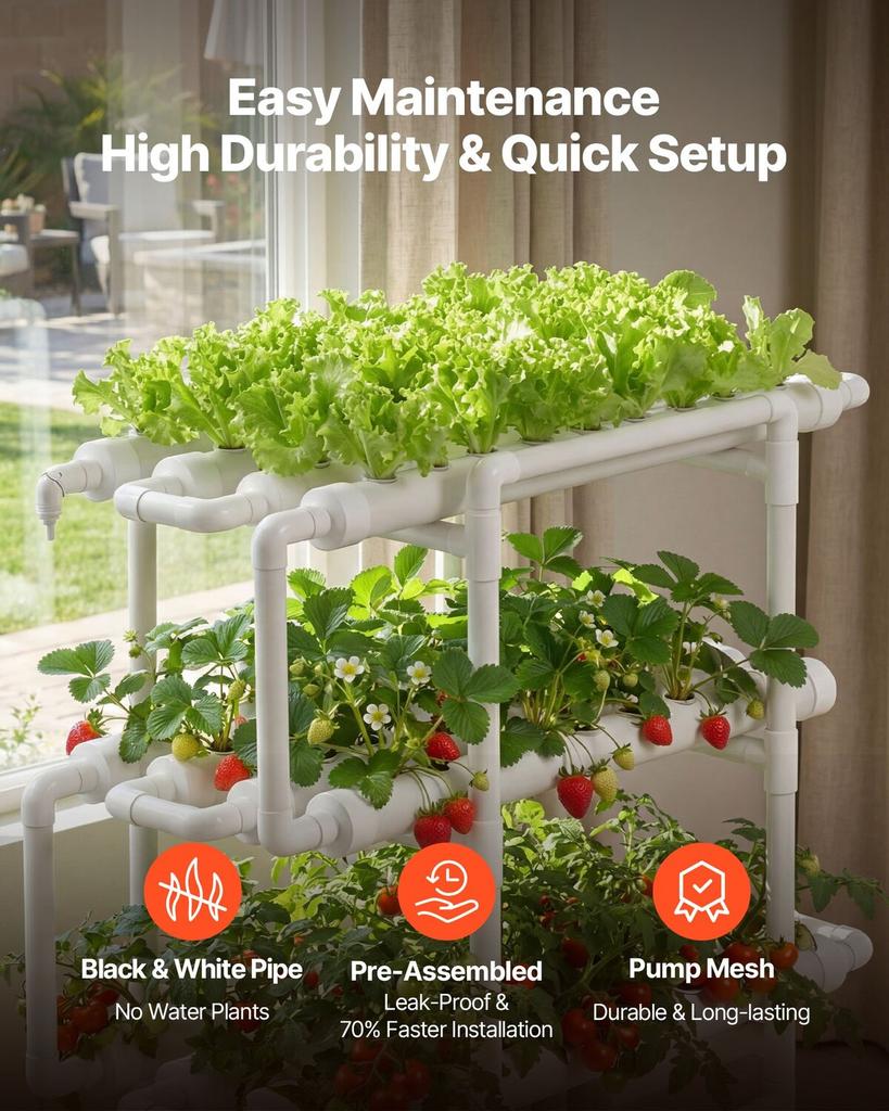 Hydroponik Anzuchtsystem Kit, 3-stufig 108 Löcher UPVC-Rohr Hydroponik Grow Kit mit zeitgesteuerter Bewässerung, Verdickte Hydroponikrohre, Indoor Hausgarten