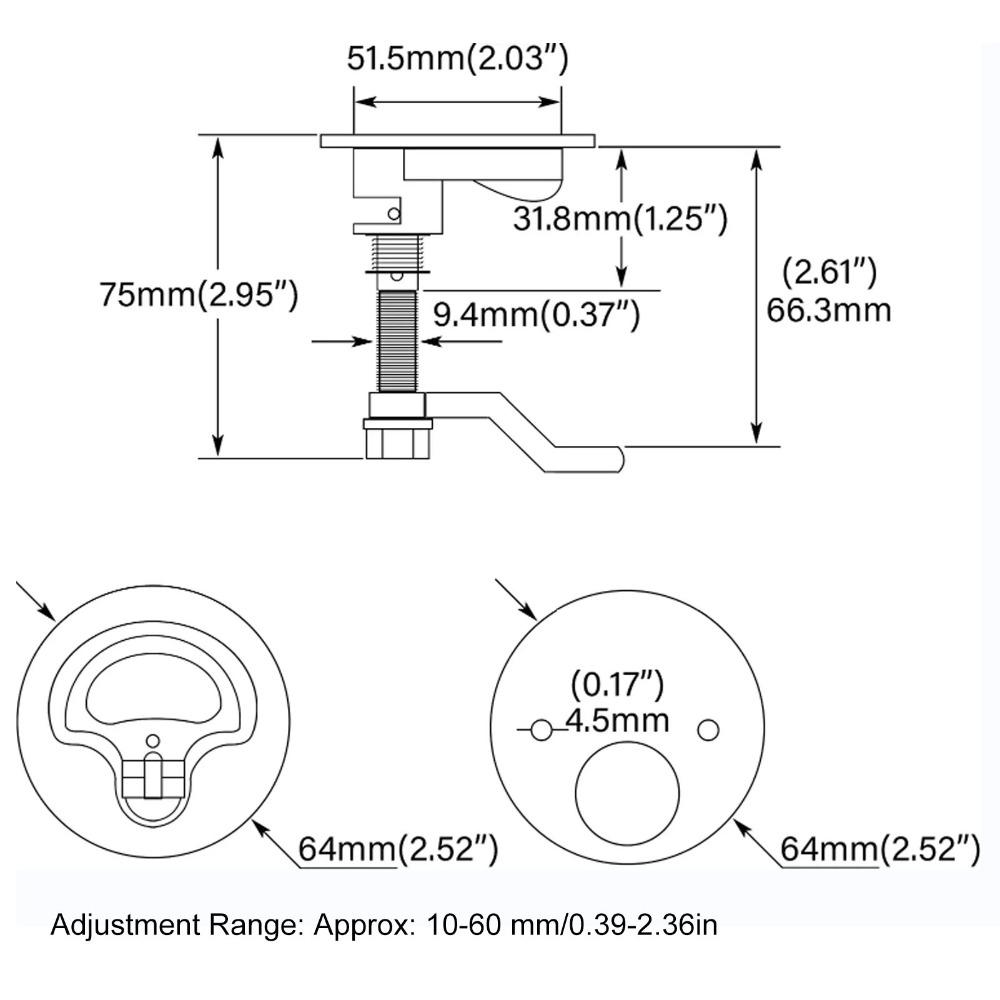 Adjustable Boat Cam Latch Polished Finish Flush Lift Latch Pull Marine Latch  Ship Application