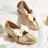 Winter 2025 Girls' Bow Knot Pointed Toe High Heels for Toddlers & Children - Fashionable & Versatile Small Leather Shoes