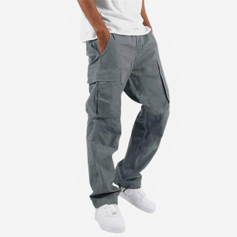 Pánské nadměrné kalhoty s více kapsami Volné rovné nohavice Streetové pracovní kalhoty Stahovací tepláky
