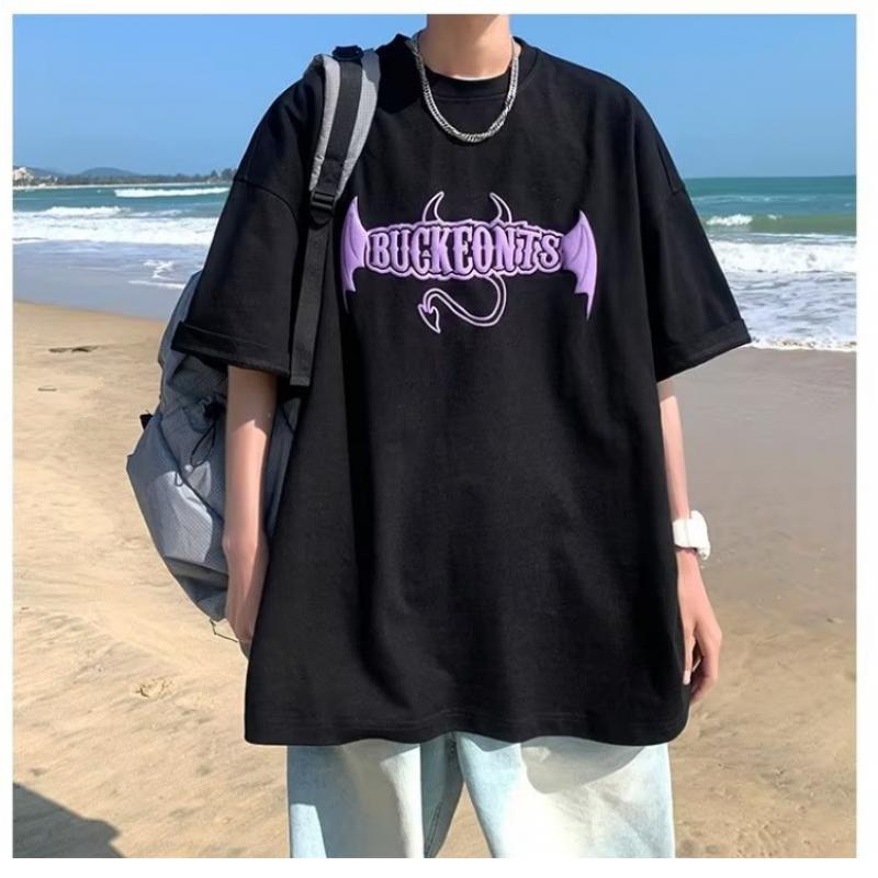 Devil Wings T-shirt Men's Short-sleeved Trendy Loose T-shirt Summer And Autumn New American High Street Tops Short-sleeved Men