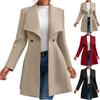 Lapel Long Sleeved Woolen Coat Solid Color Fashionable Womens