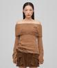 LALAFOX Knit Off-Shoulder Slim Knit Camel Bq4Kl009