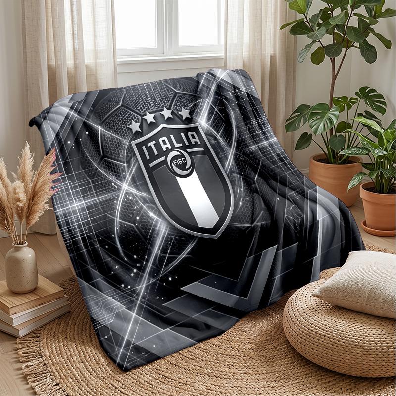 Italy Football Printed Flannel Blanket Skin Friendly Warm Decorative Throw for Indoor Couch Bed Daily Use