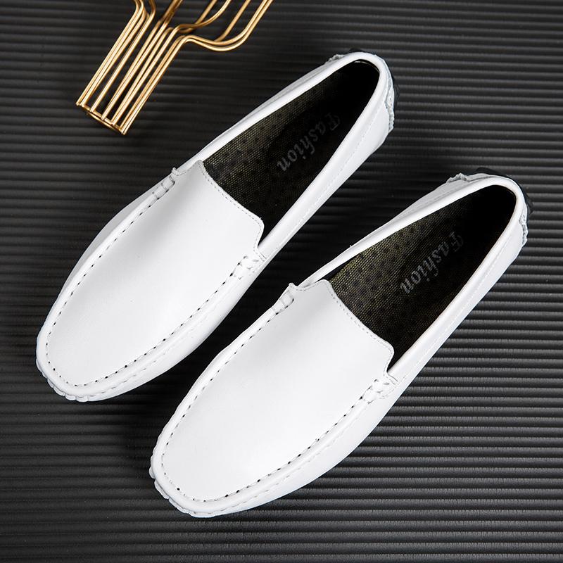 Hand-stitching Leather Mens Casual Shoes All-match Soft Men Loafers Simple Moccasins Breathable Slip On Man Boat Shoes Lazy Flat