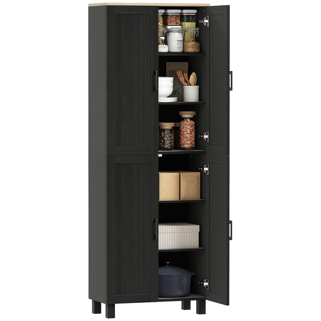 Freestanding Kitchen Cupboard, 4-Door Storage Cabinet with Adjustable Shelves, Modern Kitchen Pantry, 170cm, Black