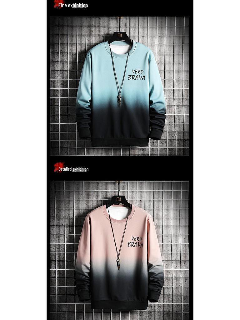 Men's Gradient Color Casual Round Neck Sweatshirt - Trendy Korean Style, Loose Fit for Spring and Autumn