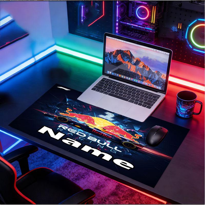 Custom Name Personalized Red Bull Racing Pattern Mousepad, Laptop PC Desk Mat, Decorative Desk Mat for Home Keyboard Pad Gift