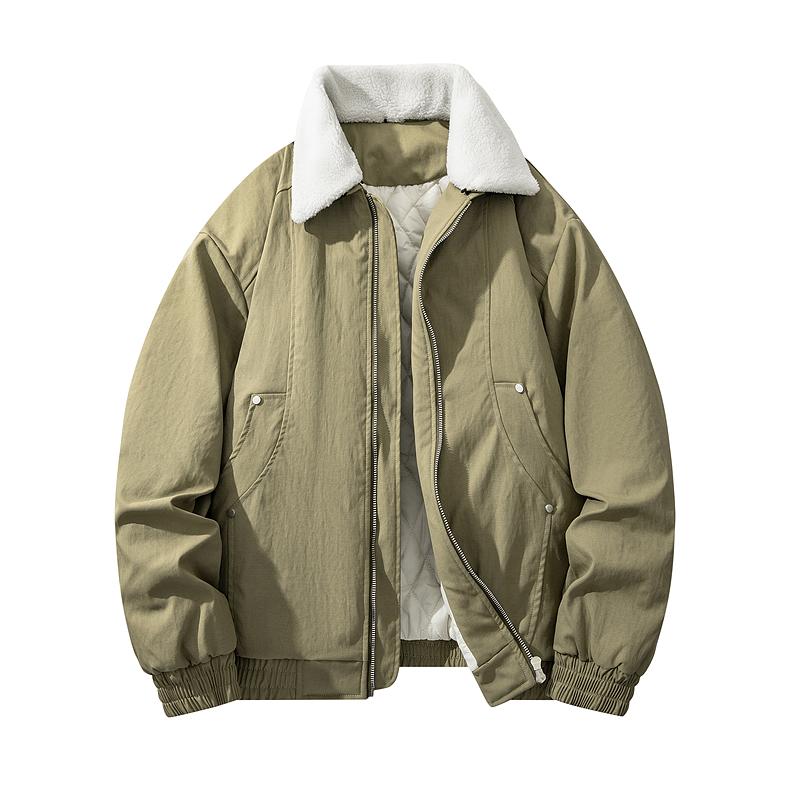 Men's High-Quality Insulated Fleece Jacket with Sheepskin Fur Trim, Autumn/Winter Casual Stylish Motorcycle Outerwear