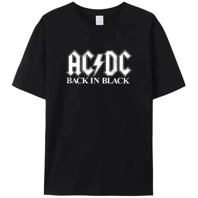 Retro Męska Koszulka Bawełniana z Nadrukiem AC-DC Czarna Męska Wygodna Casualowa Uliczna Popularna Koszulka Hell's Bell Odzież Męska Top Koszulki