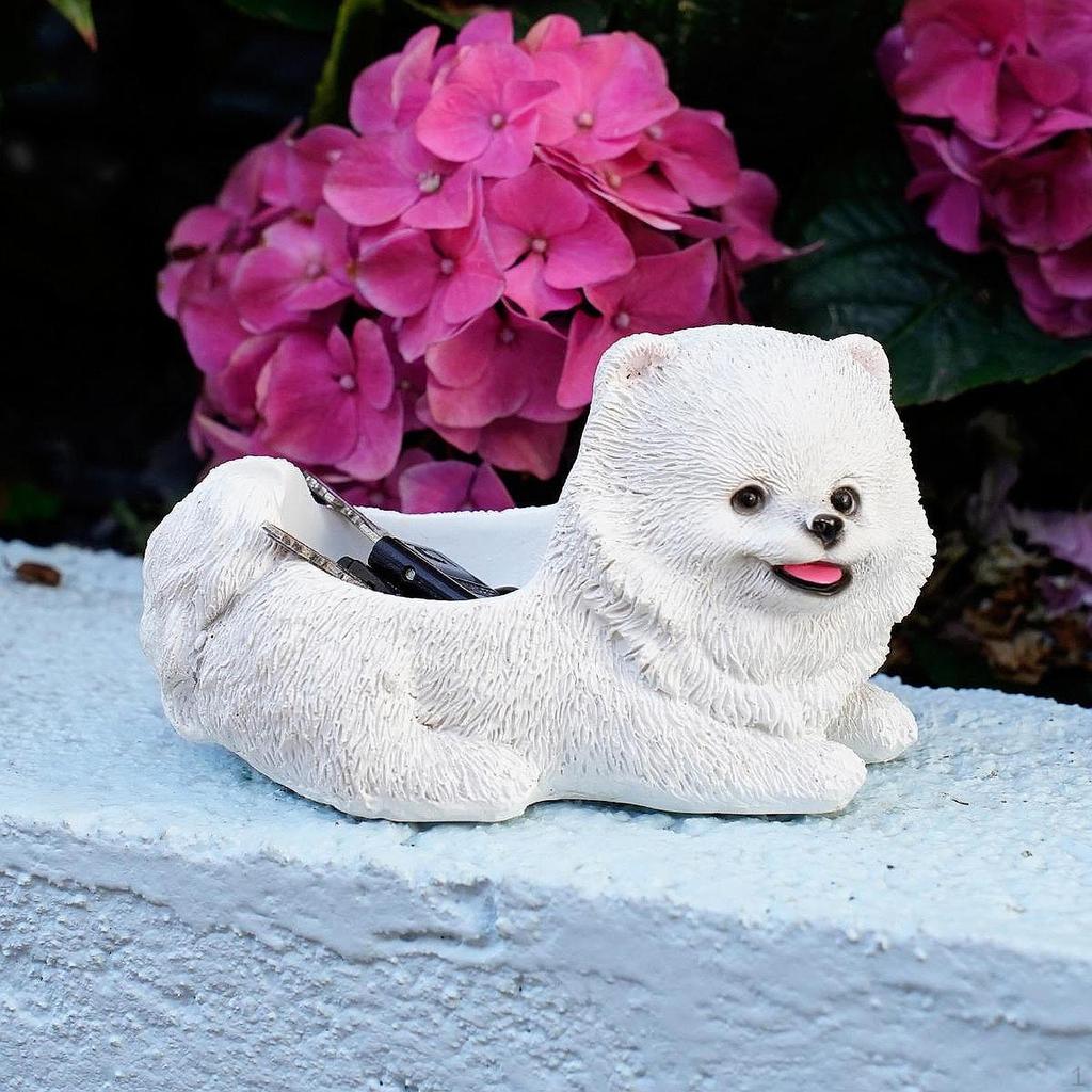 Pomeranian Figurine Animal Sculpture Lifelike Pet Collectible Home Decor Cute Resin Statue for