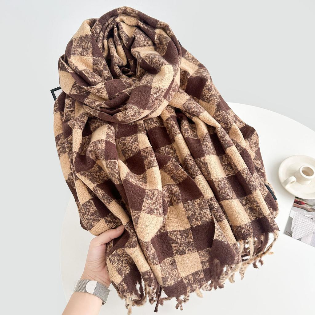 Autumn Winter Women Preppy Knit Scarf Lady Men Sweet Casual Plaid Tassel Scarve Wrap Shawl Femme Male Unisex Fashion Korean New