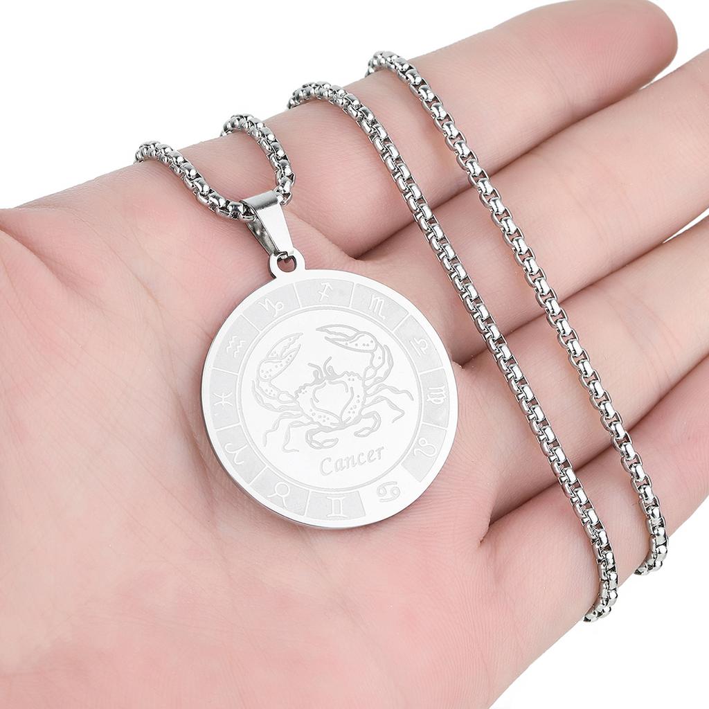 Kinitial Stainless Steel Cancer Zodiac Necklace Pendant for Women Girls Twelve Constellation Chocker Necklaces Jewelry Gift
