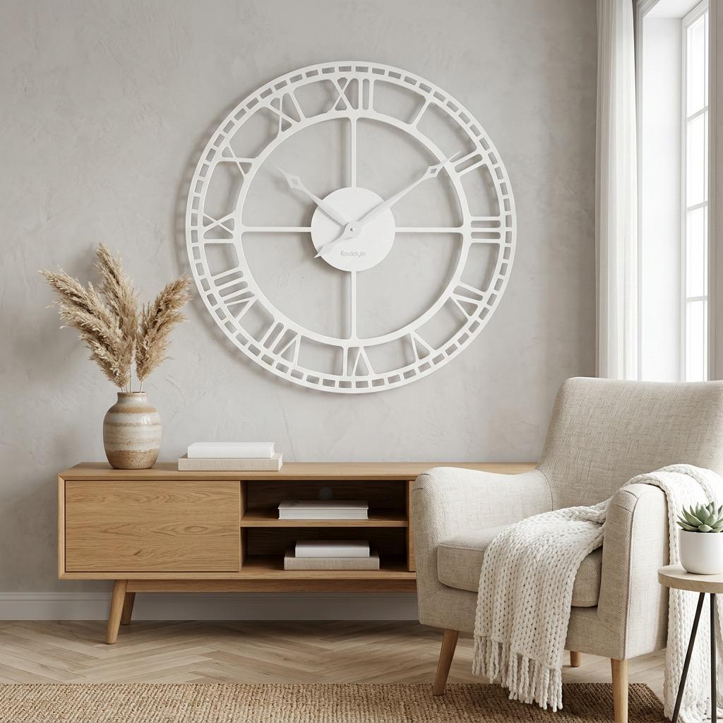 Large Metal Wall Clock, White, 80cm