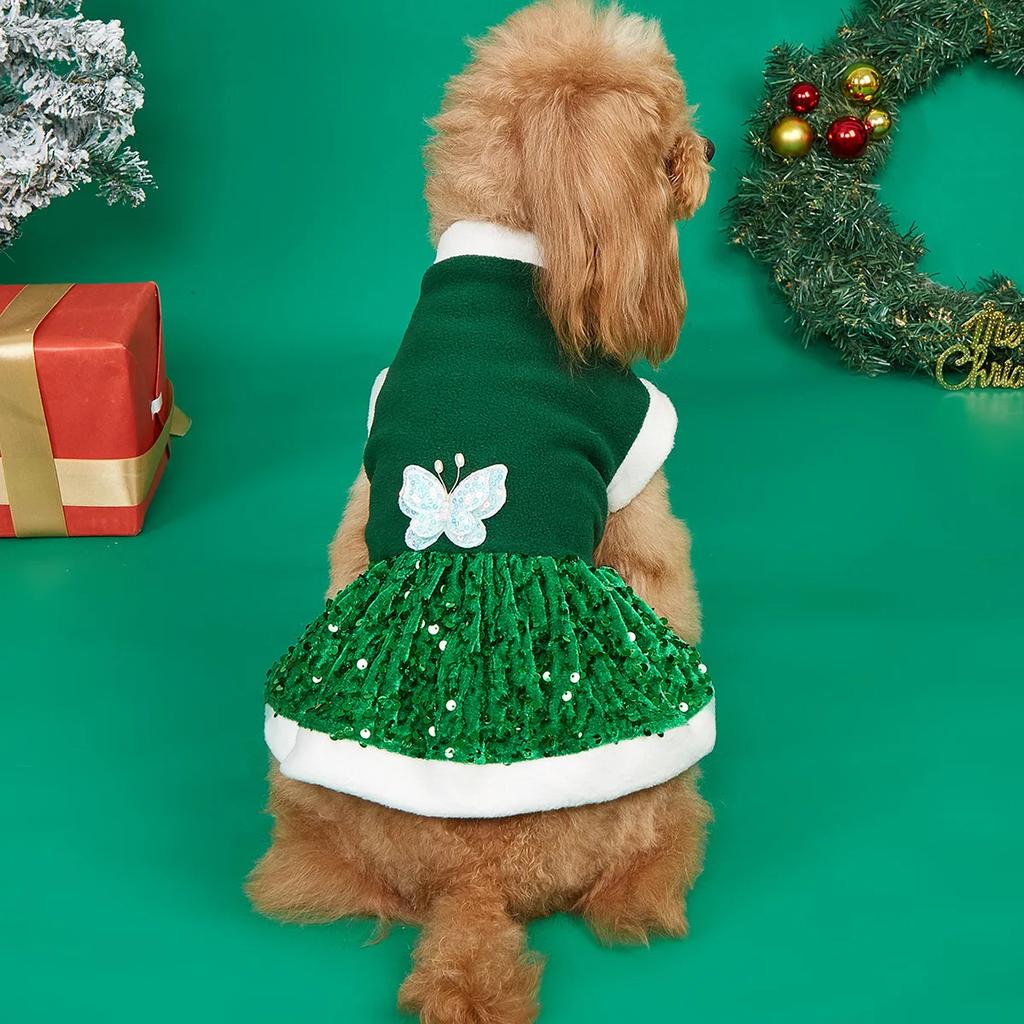 Autumn Winter Pet Plush Dress Christmas Dog Glitter Dress Small Teddy Dress Cat Clothes Dog Dresses for Small Dogs Puppy
