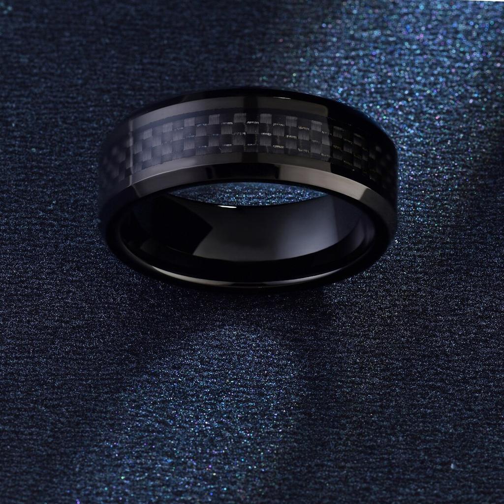 Fashion 8mm Men's Stainless Steel Ring Inlay Black Carbon Fiber Ring Wedding Engagement Jewelry Anniversary Gifts Drop Shipping