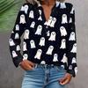 Women's Fashionable And Casual Shirt Long Sleeve V-neck Button Printed Blouse Top