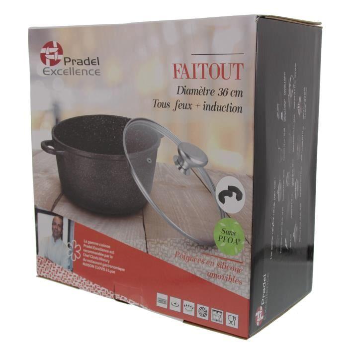 Faitout Ø 36 Cm "Façon Pierre" + Couvercle En Verre + 2 Maniques Silicone - PRADEL EXCELLENCE - PREMIUM - Compatible Tous Feux.