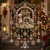 Vintage Christmas Train Pendant Wind Chime with Crystal Bead Chain, Cat Car/Owl Xmas Tree Hanging Decor Pattern Design, Retro Ornament for Home Garden
