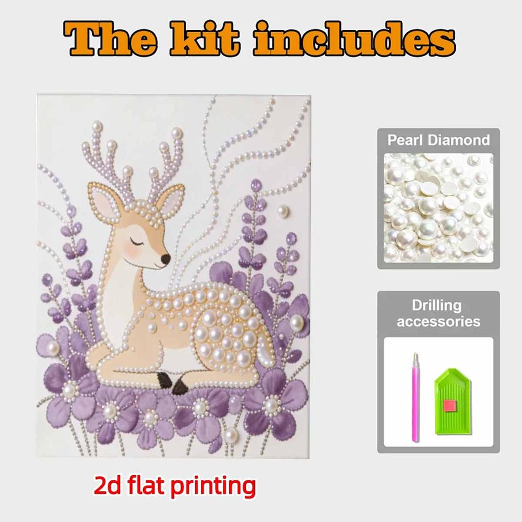 Crystal Pearl Painting 5D DIY Frame Decoration Painting Little Deer Home Wall Decoration Transparent Pearl Gemstone Painting Picture Art Crafts