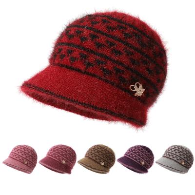 Middle Aged and Elderly Mother's Hat with Velvet and Thickening To Keep Warm Ear Protecting and Cold Proof Old Lady's Knitted Woolen Hat