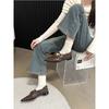 Fleece 2025 autumn and winter new hair super one-word button pointed flat-soled cotton shoes hair shoes flat-heeled single shoes women's shoes