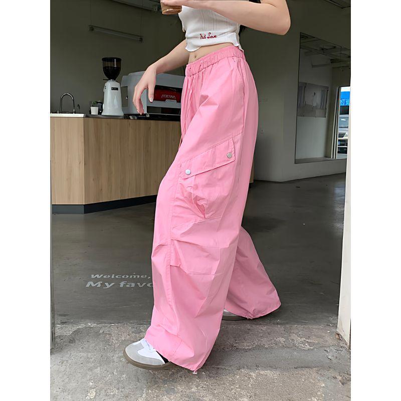 Kumikumi American Retro Pure Color Drawstring Draped Casual Pants Cargo Pants Female Autumn Slimming All-Match Wide Leg Pants