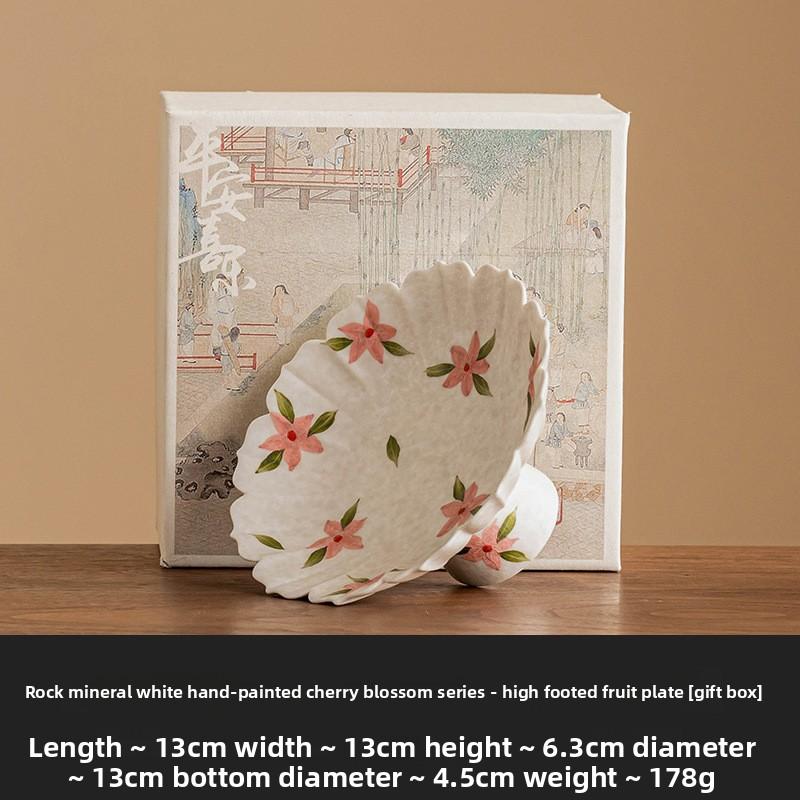 

Керамическая ножка Белая Сакура Каменная Минеральная Чаша для Ногтей Элегантный Поднос для Подачи Фруктов и Десертов для Гостиной Домашний Декор Столовой