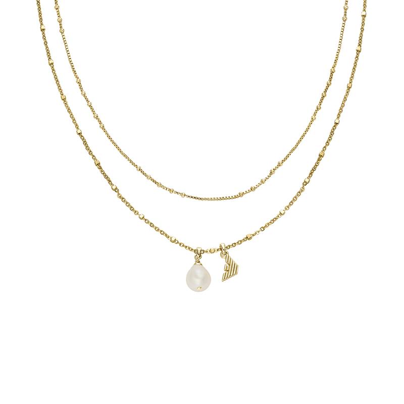 Emporio Armani Pearl Series Double Chain Layered Design Lightweight Versatile Necklace Women necklace Gold Brass EGS3273710