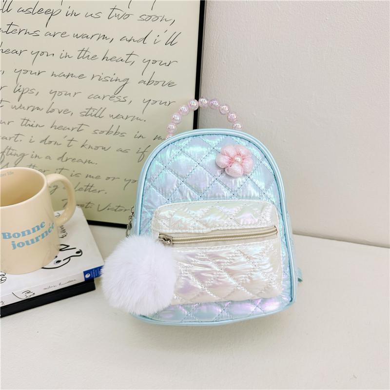 Backpack Gradient Kids With Faux Pearl Handheld Plush Ball And Flower Decoration