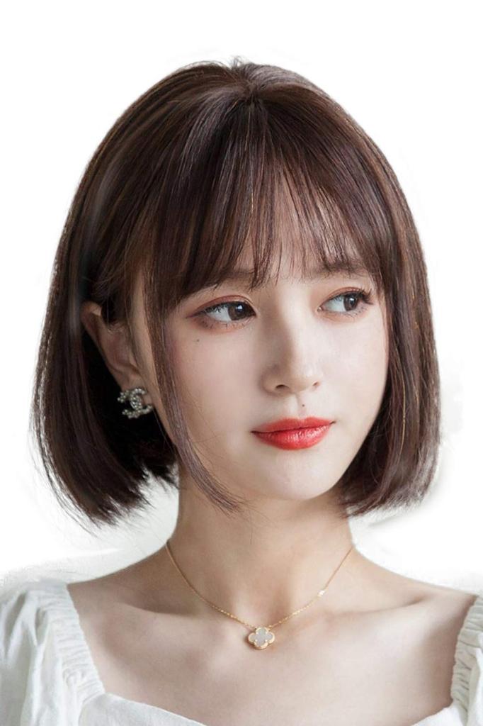HIYE Full Human Artificial Medical Wig, 100% Hair, Bangs, Whorl, Parting, Skin, Use, Women's Wig, Bob, Hand-planted Wig, Women's (Chocolate Brown,