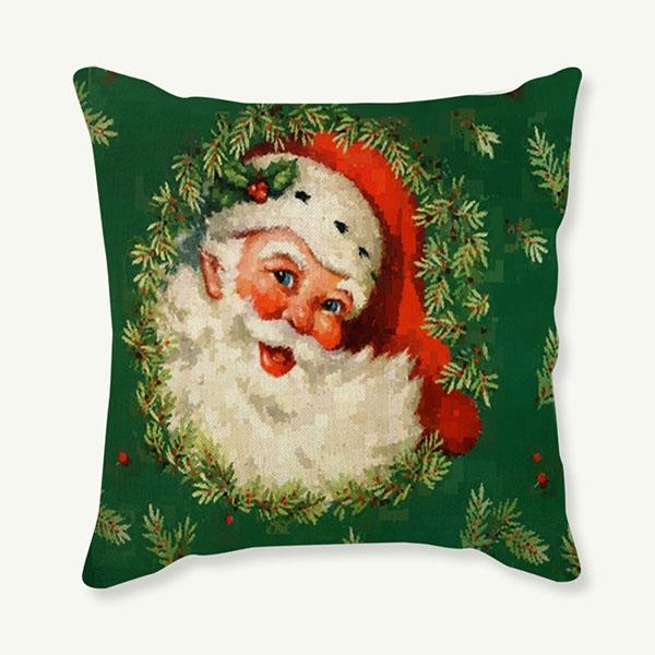 Christmas Santa Claus Throw Pillow Case For Indoor Decoration Christmas Tree Cute Bear Print Linen Sofa Cushion Cover Pillowcase