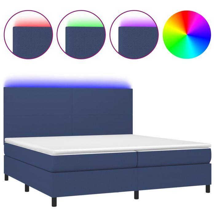 Exclusive House - Bed Slatted Base and Mattress and Blue LED 200x200 Cm Fabric
