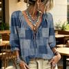Women's V Neck Ruffle Blouse with Plaid Print and Tie for Casual Wear