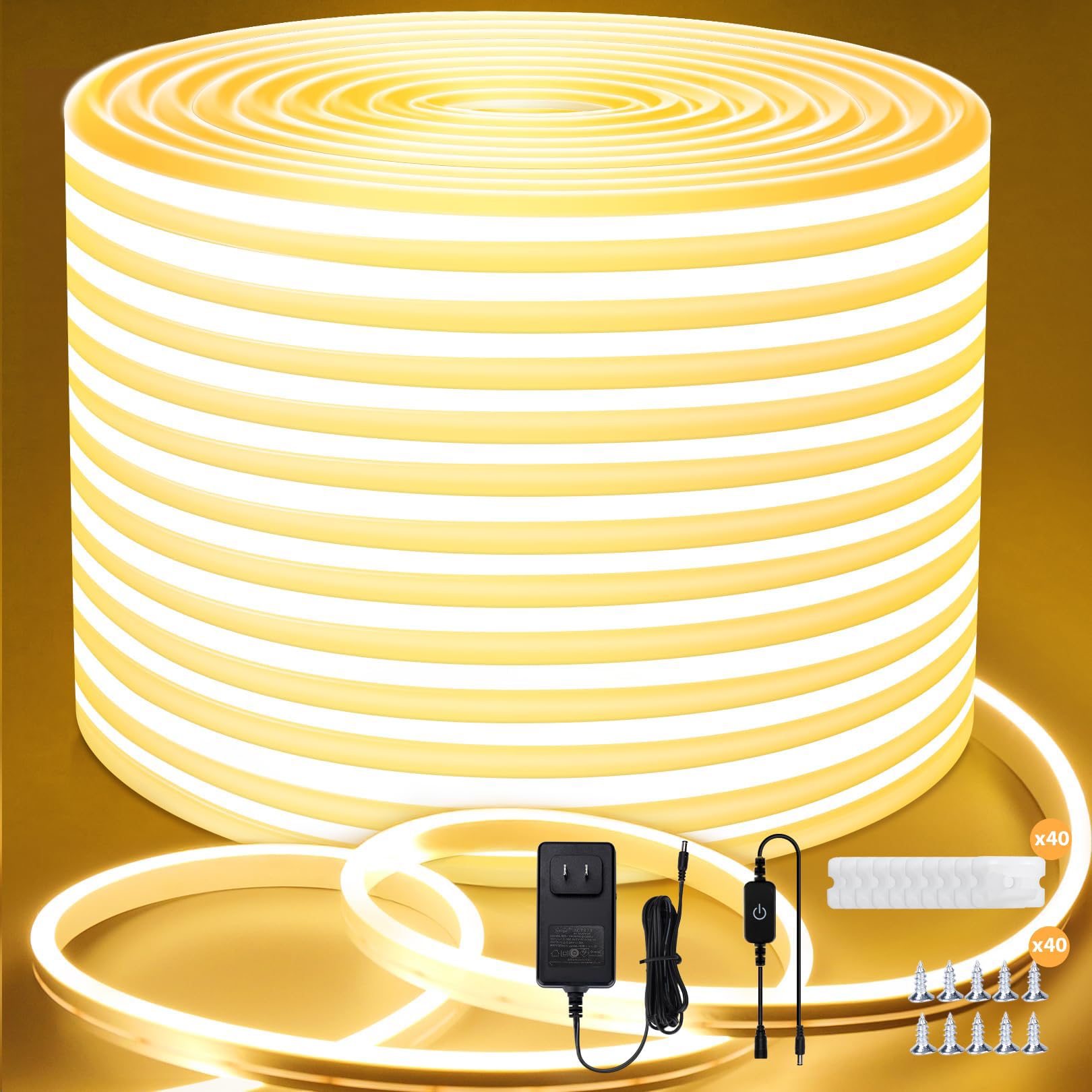

Lamomo 10M Waterproof LED Strip Light, High Brightness, Dimmable, Bendable, Cuttable, Long-Lasting, 24V, Warm White, Neon Light, LED Tube, Ambient