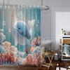 1pc Blue Dolphin Print Waterproof Shower Partition Curtain Multi Size Privacy Protection with 12 Hooks for Easy Installation