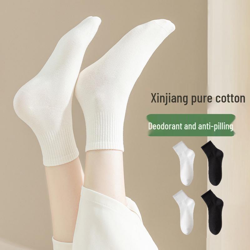 Women's Mid-Calf Pure Cotton Socks - Odor-Absorbing, Sweat-Wicking, Anti-Pilling for Spring & Summer