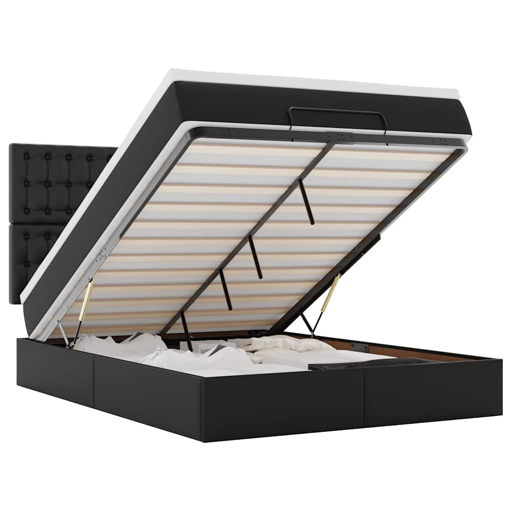 Ottoman Bed with Mattress Black 140x190 cm Faux Leather